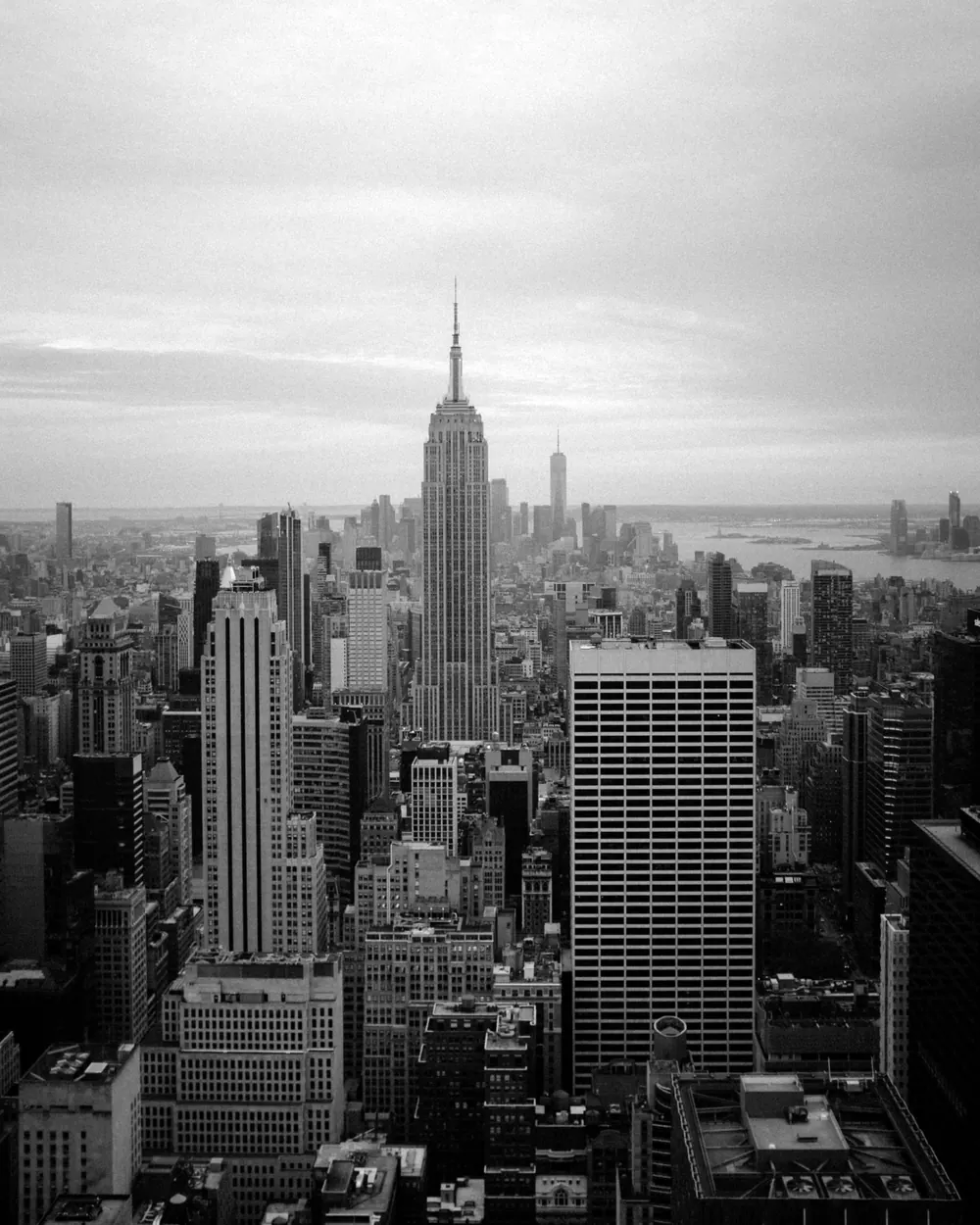 Midtown Manhattan skyline in black and white